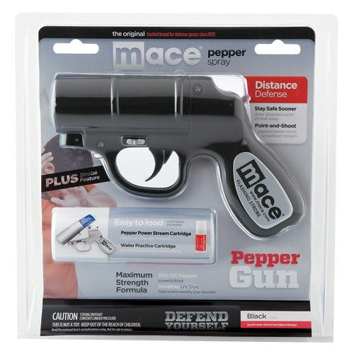 Mace Pepper Gun Distance Defense Spray with STROBE LED, Matte Black