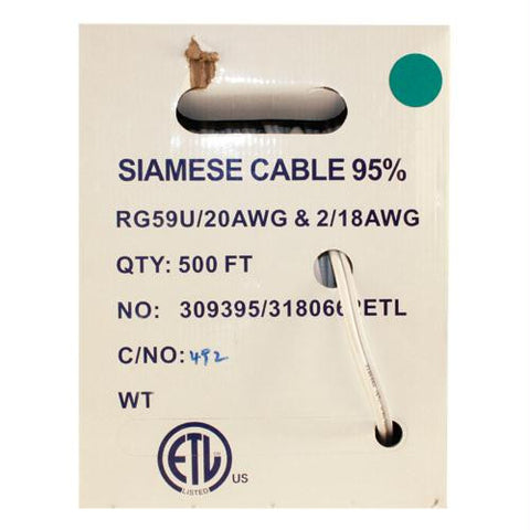 500 FOOT SIAMESE RG59 CABLE WHITE