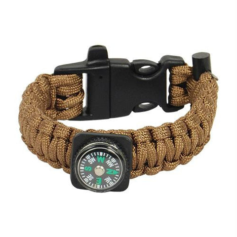 Paracord Bracelet with built in compass, flint bar, and emergency whistle. The Bracelet has 10.5 feet of 550 paracord. The heavy duty