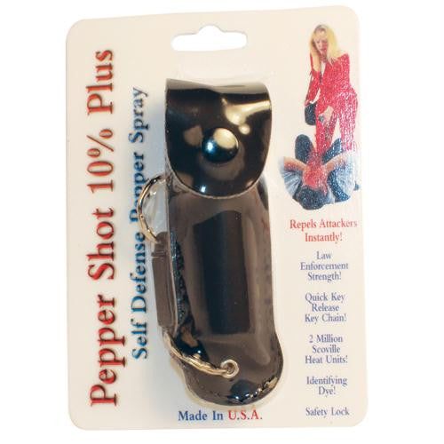 Pepper Shot 1-2 oz w-Black Leatherette Holster & Quick Key Release Key Chain