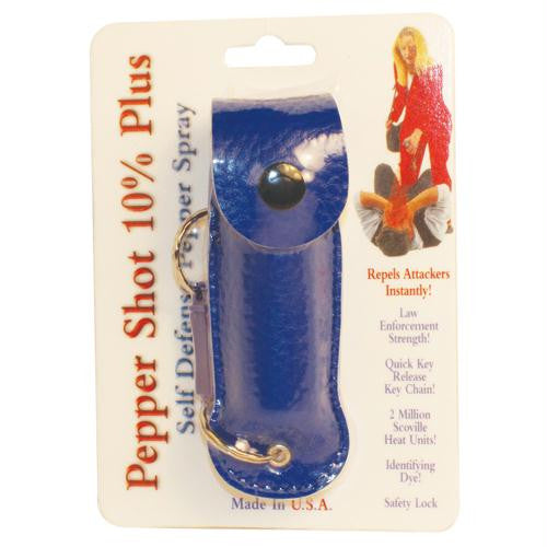 Pepper Shot 1-2 oz w-Blue Leatherette Holster & Quick Key Release Key Chain