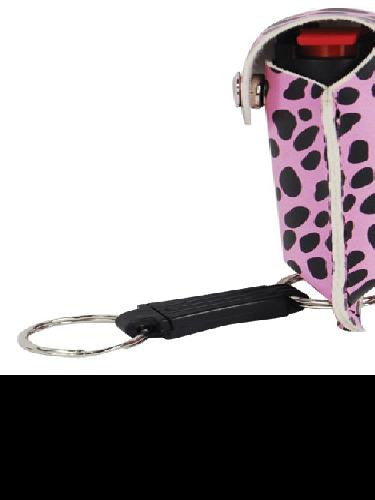 Pepper Shot 1-2 oz fashion leatherette holster and Quick Release Key Chain cheetah black-pink