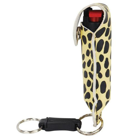 Pepper Shot 1-2 oz fashion leatherette holster and Quick Release Key Chain cheetah black-yellow