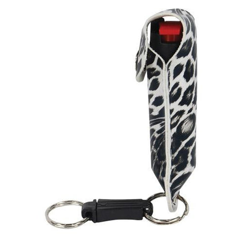 Pepper Shot 1-2 oz fashion leatherette holster and Quick Release Key Chain leopard black-white