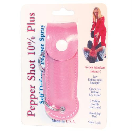 Pepper Shot 1-2 oz w-Pink Leatherette Holster & Quick Key Release Key Chain