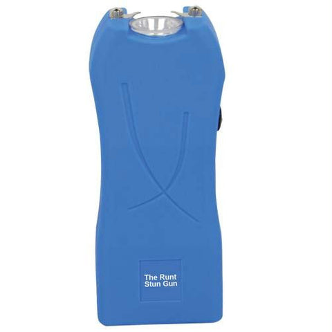 RUNT 20,000,000 volt Blue Stun Gun with a flashlight and wrist strap disable pin.