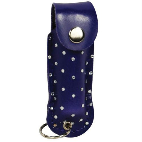 Wildfire 1-2 ounce with rhinestone leatherette holster blue, and key ring. Effective up to 8 feet. Contains 5 one second bursts.